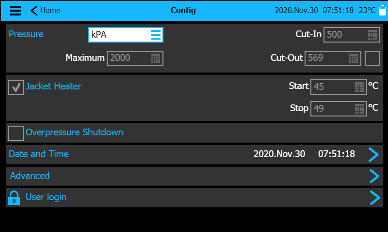 config water pressure