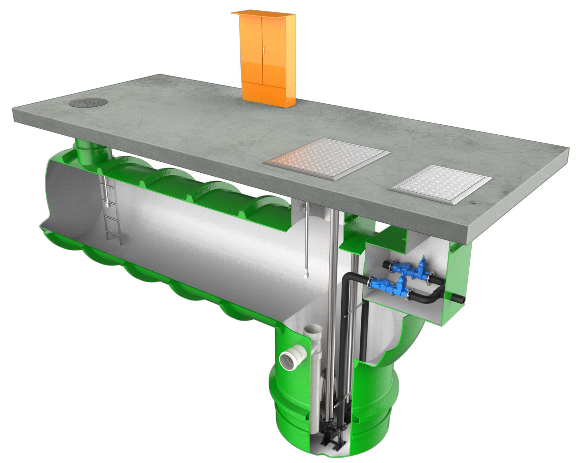 Horizontal sewer pump station with concrete structure by Aline Pumps