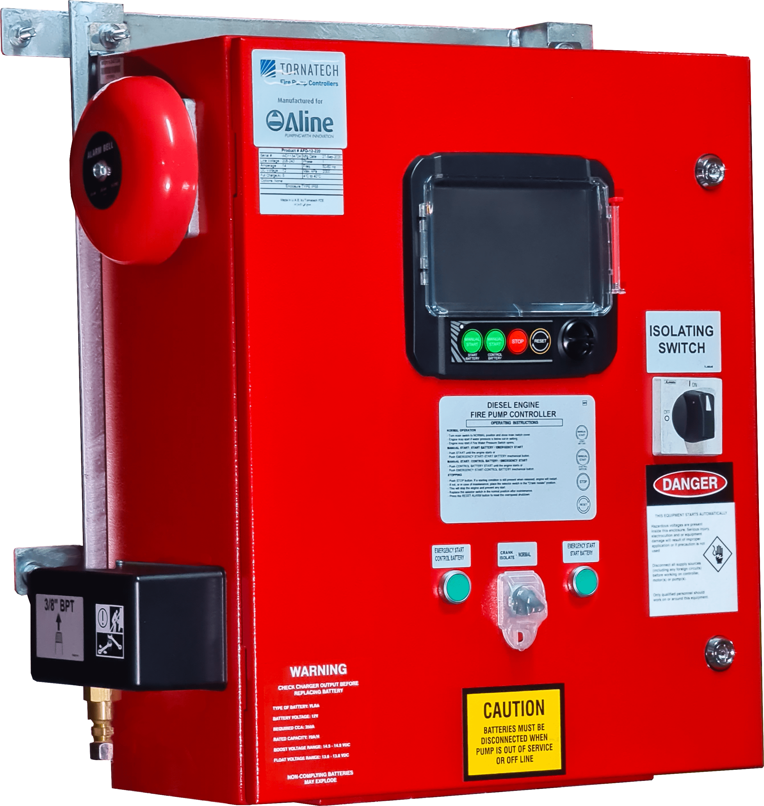 Tornatech V2 Panel with modified E Start Buttons, available at Aline Pumps